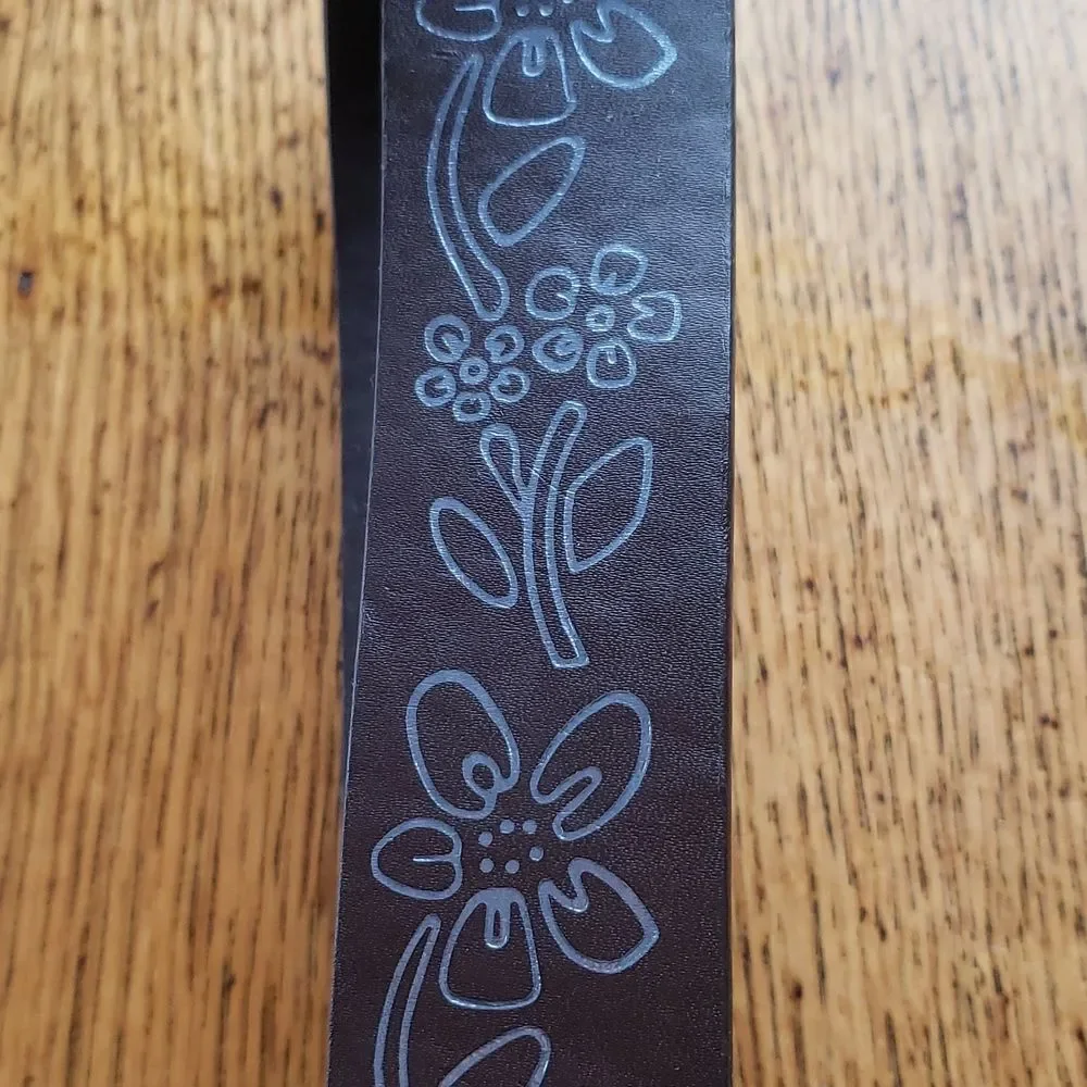 Girls Brown Leather Belt Purple Floral Pattern Medium 30